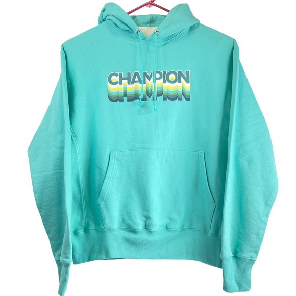 Champion Hoodie Lg & Med Shorts Set Ink Shadow Reverse Weave Hoodie Teal Nw - Picture 2 of 12